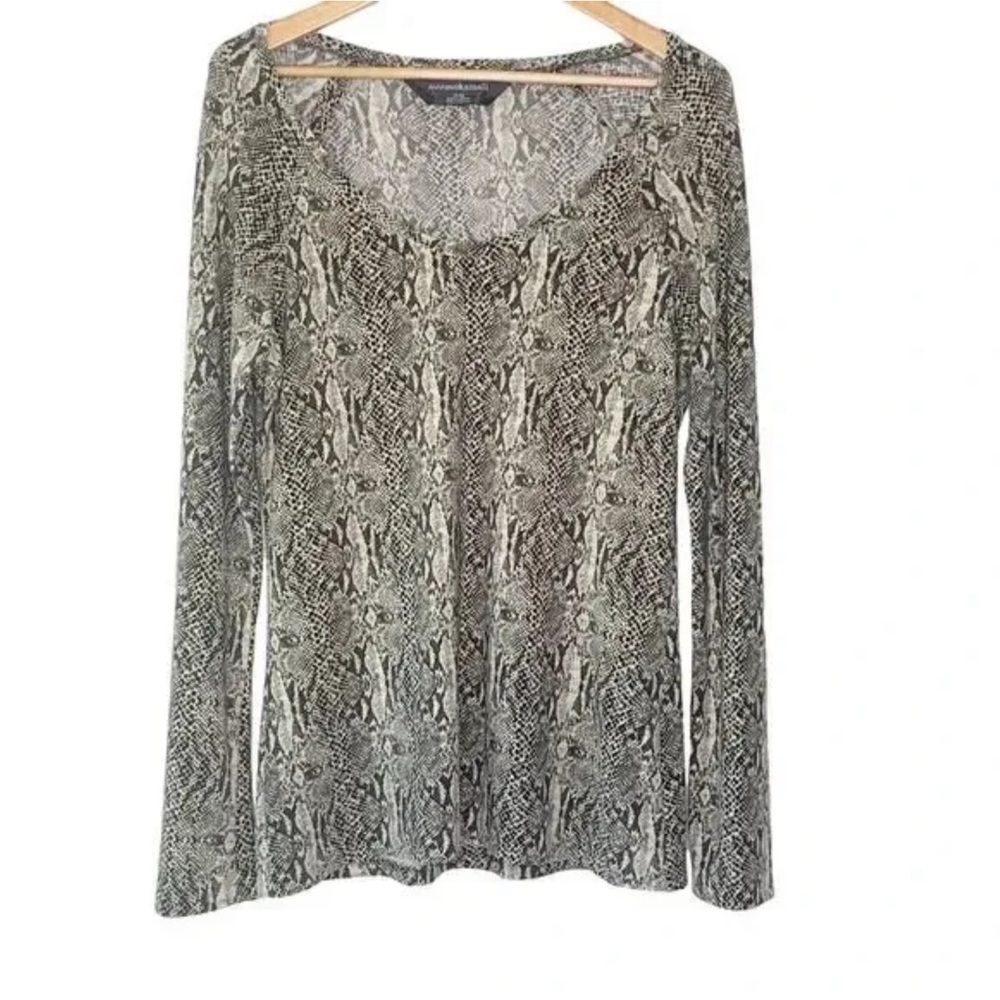 Norma Kamali Grey Python Pullover Long Sleeve‎ Jersey Knit Top Women's XLarge